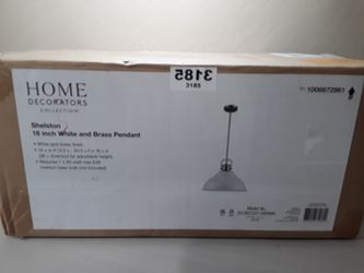 Shelston 16 in. 1-Light White and Brass Farmhouse Hanging Kitchen Pendant Light with Metal Shade