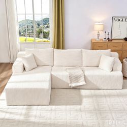 106" L-Shape Sofa Couch, Modular Sectional Sofa with Corduroy Fabric