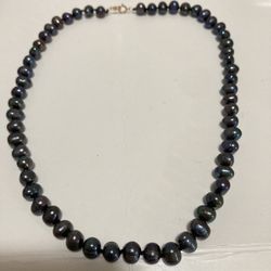 Peacock Black Genuine Pearl Necklace With 14k Clasp