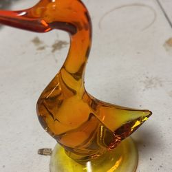 VIKING Glass Orange Persimmon Duck Goose Bird Figurine Vintage Mid Century