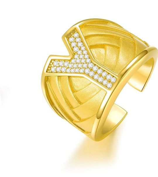 ETEVON Mens Initial Rings Gold Plated Y Letter Ring 925 Sterling Silver Bold Open Personalized Statement Rings with Cubic Zirconia Graduation Father