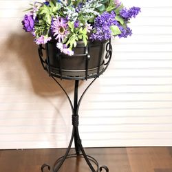 Fabulous Chocolate Brown Metal Bucket And Wrought Iron Stand ... Great Versatile Piece ... Check Out My Other Offers Too