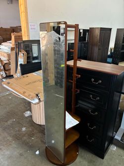 Rotatable Full Length Mirror 360° Swivel with Cloak Rack, Floor Standing Pillar Coat Rack