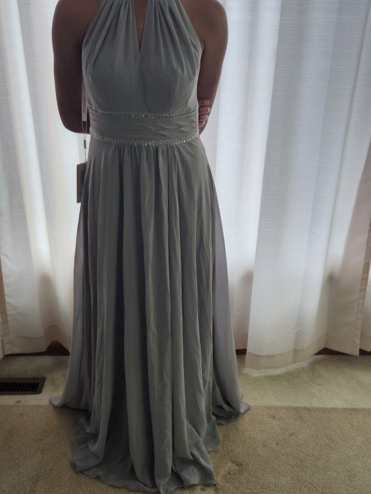Silver Halter Floor Length Gown- Size 2