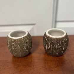 Tiki mugs set of two ceramic coconut style