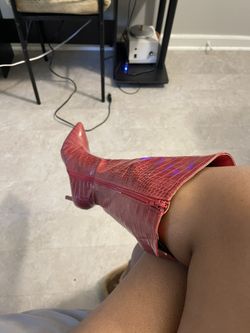 Beautiful Red Faux Snake Skin Knee High Boots 