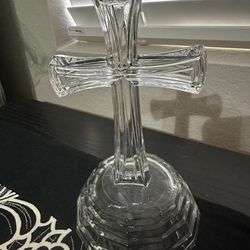 Vintage Leaded Crystal Cross Crucifix Standing Pedestal Figurine Easter Home Decor
