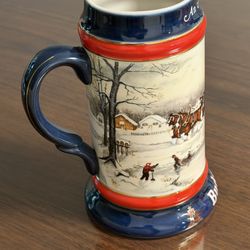 1990 Budweiser Beer Holiday Christmas Stein Mug With Clydesdales by Ceramarte 