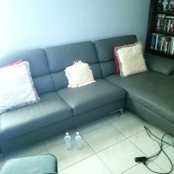 Parazi Gray Leather Sectional Couch
