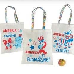Lot Of 3 Large Patriotic Animal Tote Bag 15"×17" With 11 1/2" Handle New