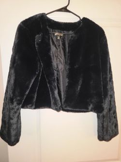 Black Faux Fur Cropped Jacket Size Large
