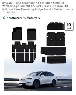 BASENOR 10PCS Tesla Model X Floor Mats 7-Seater Full Set