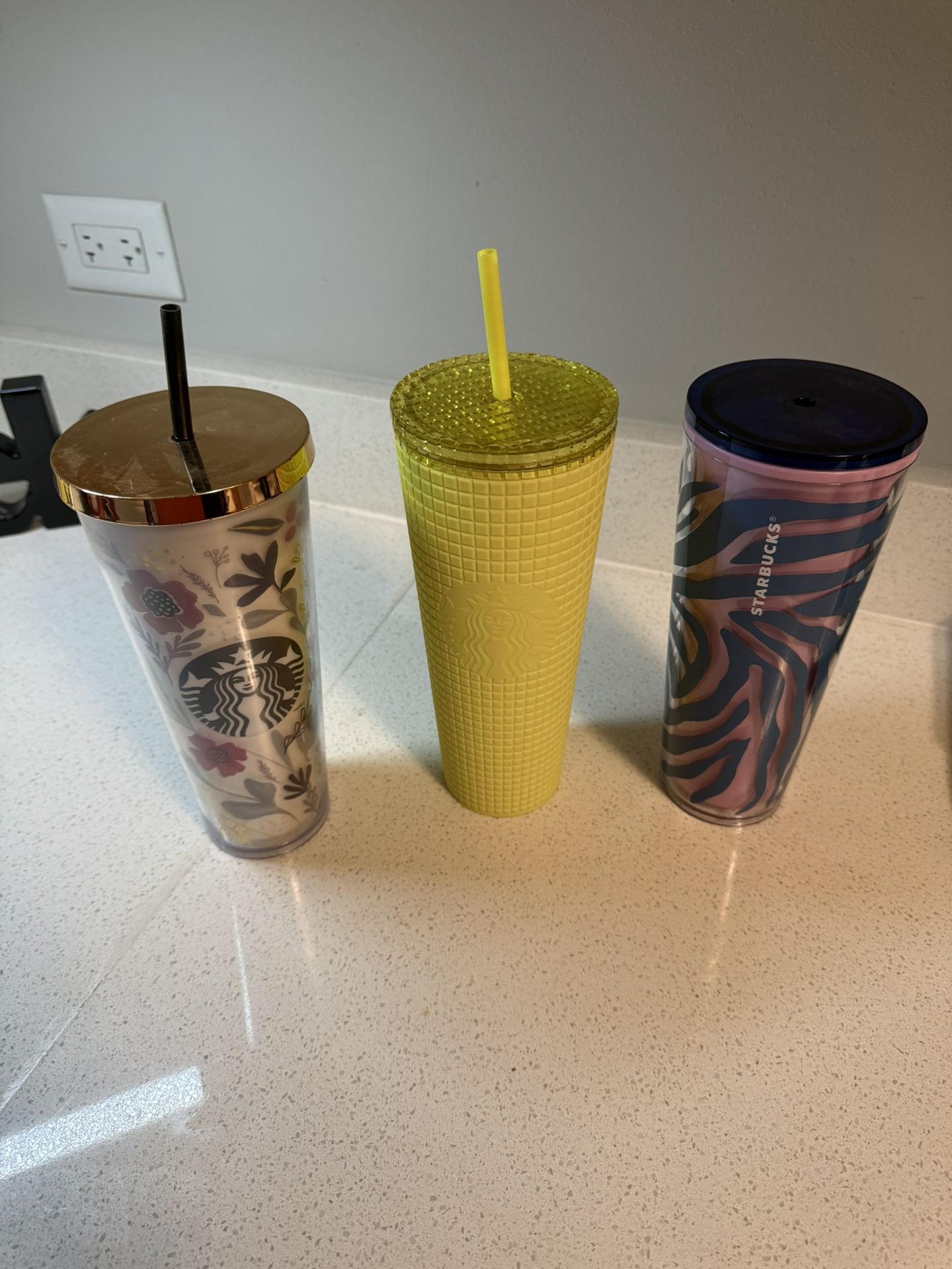 Bundle Starbucks Cups -  Starbucks Floral, Textured Yellow, and Abstract Blue Tumbler Trio