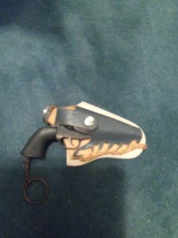 Miniature Revolver Keychain with Leather Holster