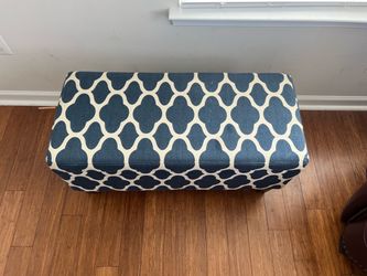 Upholstered Storage Bench Navy Geometric Pattern