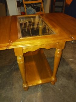 Vintage Oak Drop Leaf With Glass 1980s