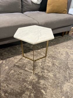Hexagonal Marble Top Side Table Gold Base