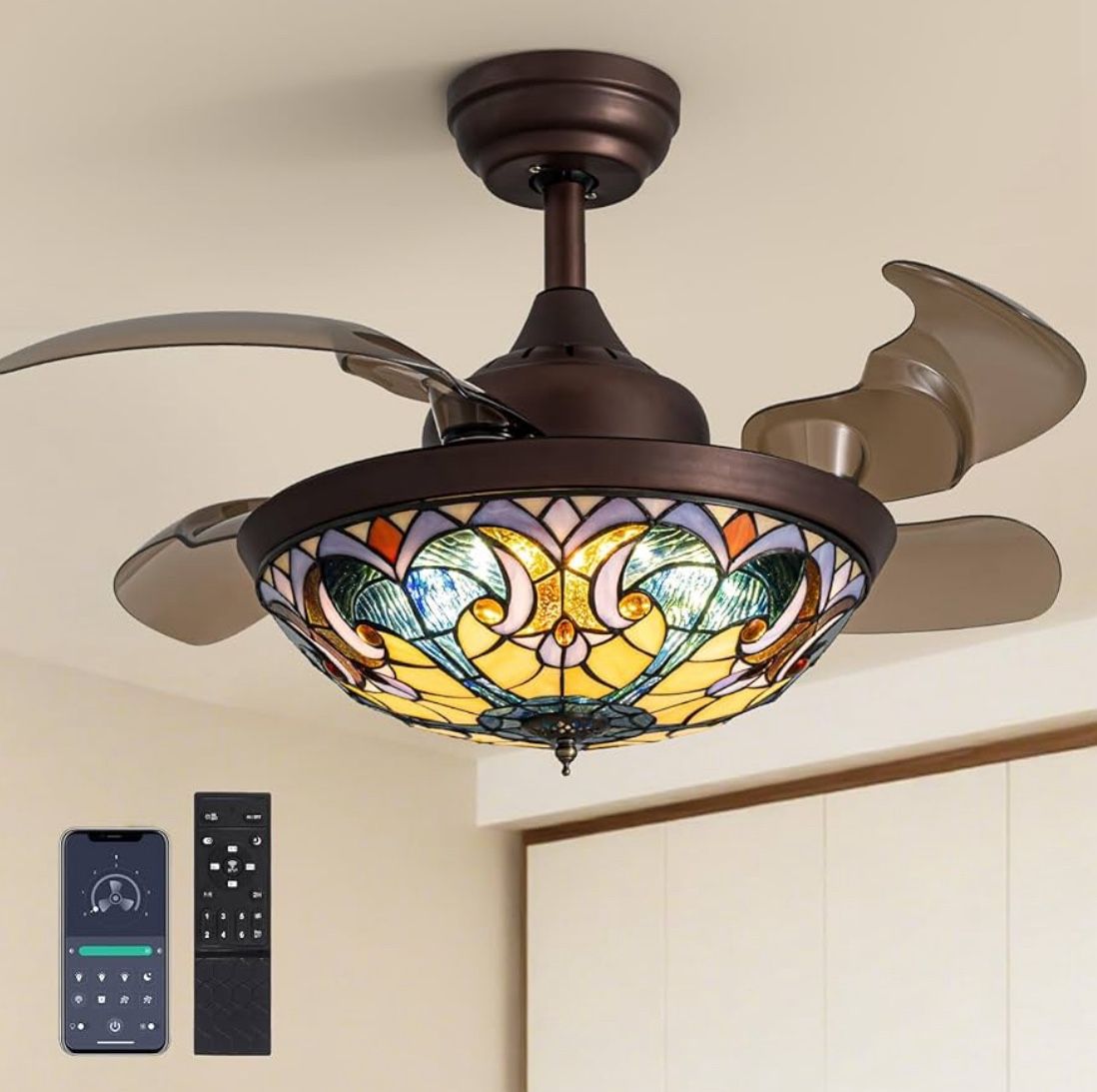 Tiffany 36 inch Vintage Chandelier Fan