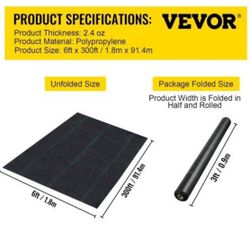 Weed Control Fabric 6ft x 300ft - Geo Textile Fabric Heavy Duty - Woven Ground Cover for Commercial Greenhouse, Yard, Garden Barrier Cloth Blocker Mat