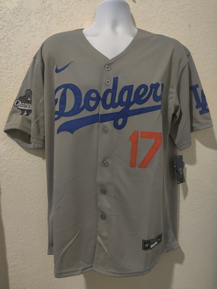 New Men's Dodgers Ohtani Gray World Series Championship Patch Jerseys Stitched