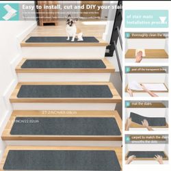 New In Box 8pcs Dark Gray Stair Mats,Non Slip,Stair Runners For Wooden Steps,Self-adhesive And Washable Floor Mats,Suitable For Stair,Home,Indoor Deco