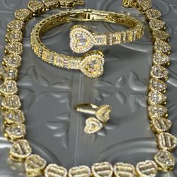 18k Gold Plated Heart Necklace, Bracelet and Ring Set 