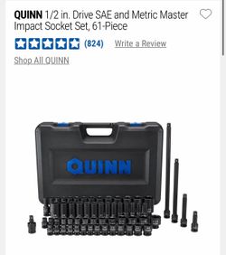 QUINN 1/2 in. Drive SAE and Metric Master Impact Socket Set, 61-Piece