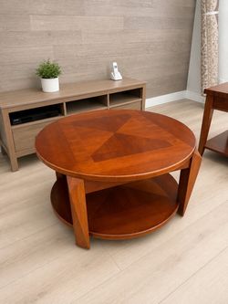 Round wooden coffee table