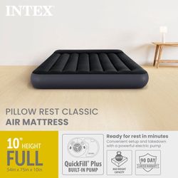 INTEX 64147ED Dura Beam Pillow Rest Standard Classic Air Bed Soft Top Inflatable Blow Up Mattress, Full 10”