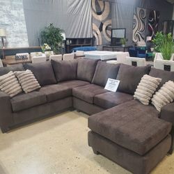Beautiful Brown 2 Pc Sofa Sectional With Reversible Chaise 