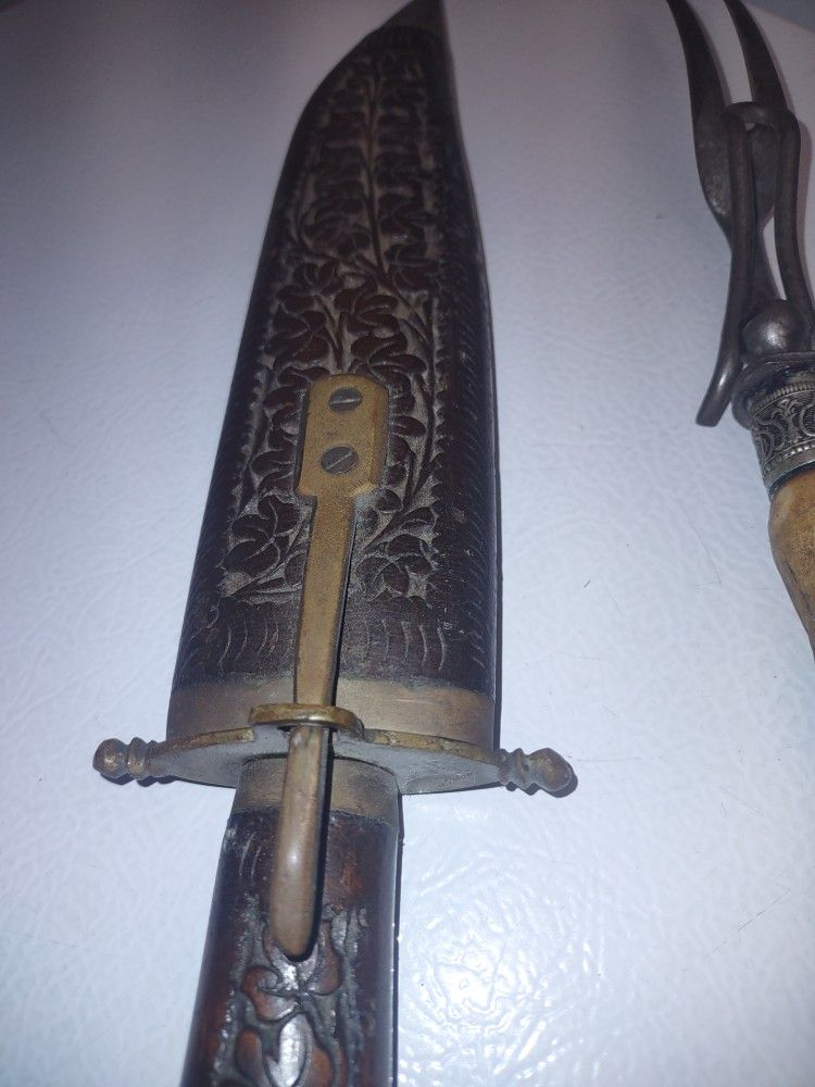 Vintage Hand Carved And Antler Cutlery Set
