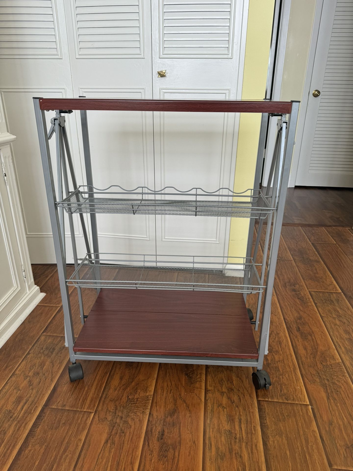 Portable Kitchen Storage Cart on Wheels – Wine Rack & Shelving – Wood & Metal