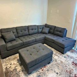 Sectional Sofa Grey With Ottoman  New