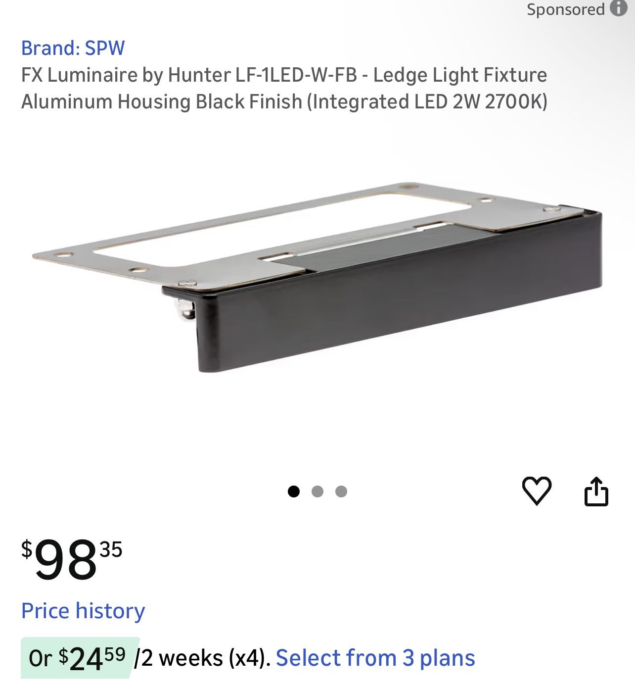 FX Luminaire by Hunter LF-1LED-W-FB - Ledge Light Fixture Aluminum Housing Black Finish