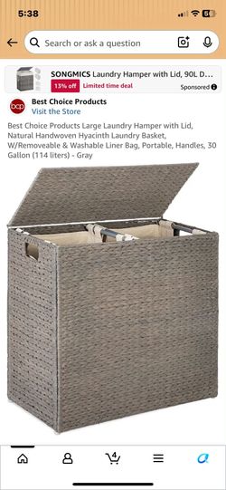Gray water hyacinth double laundry hamper