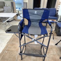 BRAND NEW 
31In Iron Pipe Folding Director Chair With Built-In Cup Holder, Side Table, Storage Pocket
