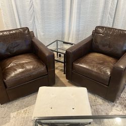 Crate and Barrel Leather Swivel Chairs