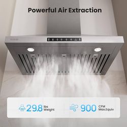 New Wall Mount 36 Inch Range Hood 900 CFM, Ductless/Ducted Convertible Kitchen Hood, 3-speed Gesture Sensing & Touch Control, Stainless Steel Kitchen 