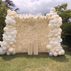 Beige Balloon Feather Backdrop with Free Stand