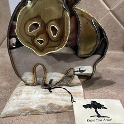 Metallica Brass & Metal Panda Bear on Stone Base