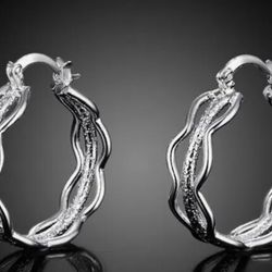 925 sterling silver, wavy trendy, big hoop, earings [EAR125]