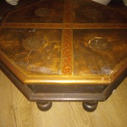 Octagon Shaped Wooden table(indian Bajot) With Brass Inlay