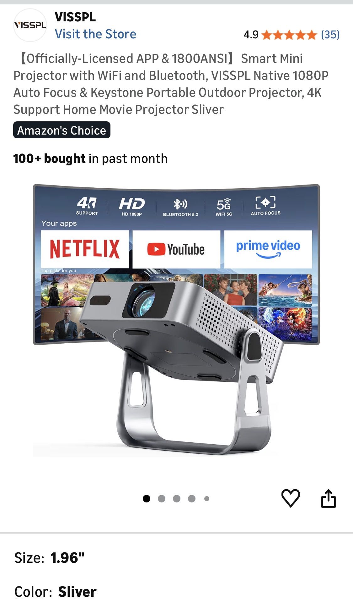 Brand New in Box VISSPL 4K Slim Smart Projector WiFi Bluetooth Official Netflix Youtube App 360° Adjustable Stand Home Theater Auto Focus