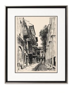 1966 Don Davey Lithograph from Pencil Drawing Print Pirate's Alley New Orleans