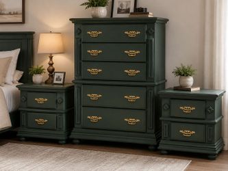 Green bedroom set/Wood Dresser/wood nighstands