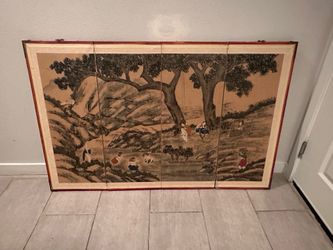 Japanese Folding Screen – Hand‑Painted Style – 53" × 34"