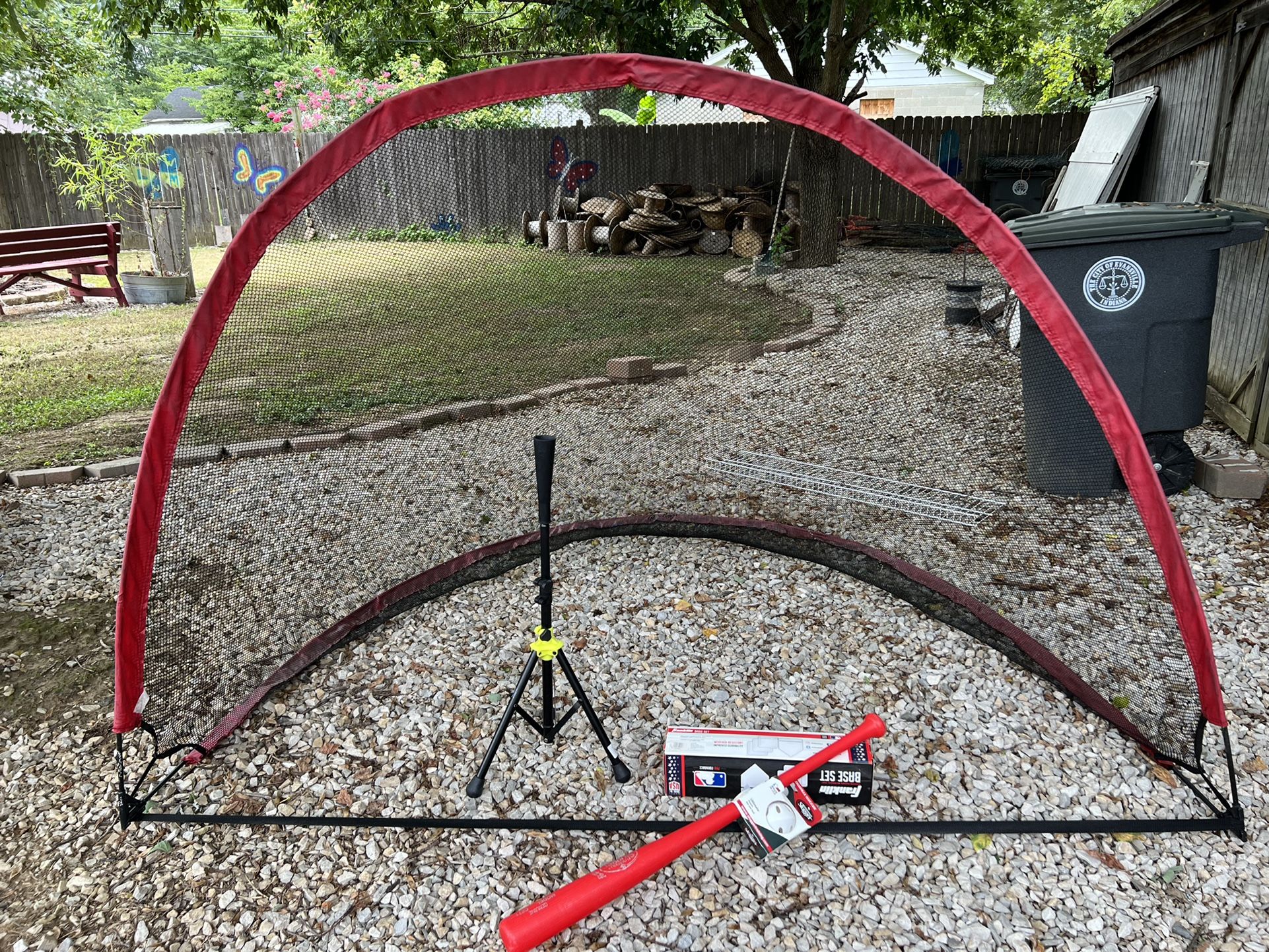 Baseball Hitting Net, Hitting Tee, Base Set, Plastic Louisville Slugger Bat And Ball Set