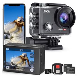 Action Camera 5K30FPS, Waterproof Camera Underwater 131FT with EIS, WiFi App, Remote Control, 64GB Card, 2x1350 mAh Batteries, 170° Wide Angle, Sports