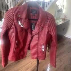 NEW Red Faux Leather Moto Jacket – Quilted Detail