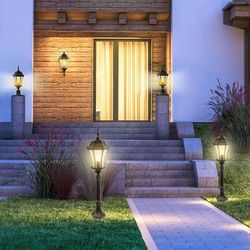 (New in Box) GOALPLUS Outdoor Post Light Fixture with Pier Mount for Yard 24" High 60W Post Lantern for Driveway Antique Bronze Post Lamp with Clear S